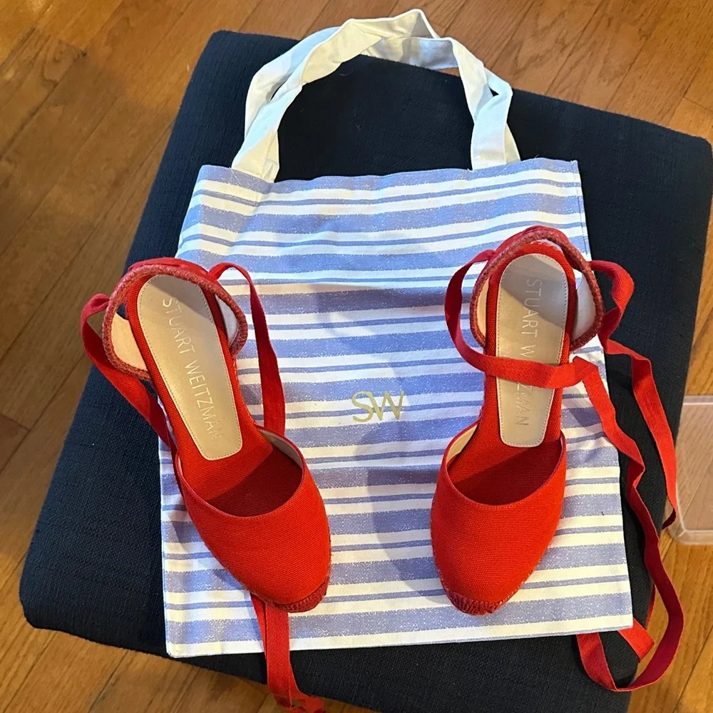 Stuart Weitzman Red Espadrille Sandals w/Dust Bag NWOT - Picture 5 of 6